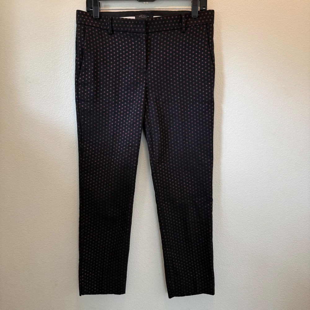 Ann Taylor Devin Fit Rose Gold Metallic Polka Dot Ankle Pants Size 4 Slim Office - Picture 5 of 12